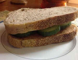 peanut butter and cucumber sandwich on rye