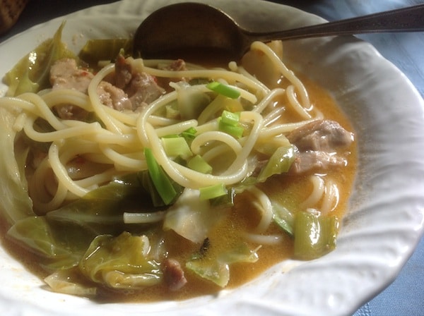 Chinese Chicken Noodle Cabbage Soup for One Person