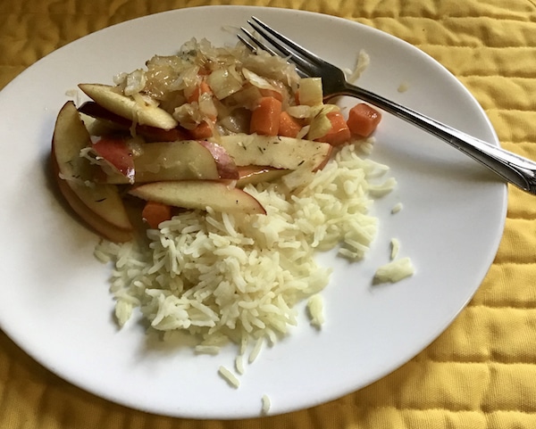 cider braised pork with sauerkraut and apples